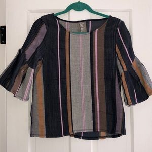 Striped Dolan top | XS | navy, pink, tan